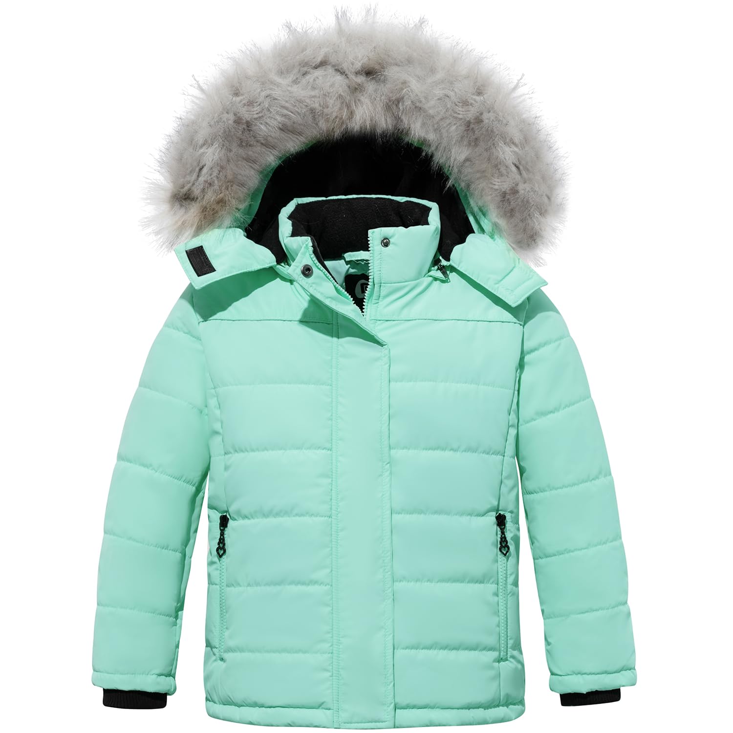 FARVALUE Girls' Winter Coats Thicken Fleece Lined Padded Hooded Puffer Jacket Coat for Girls Mint Green 9-10 Years Image