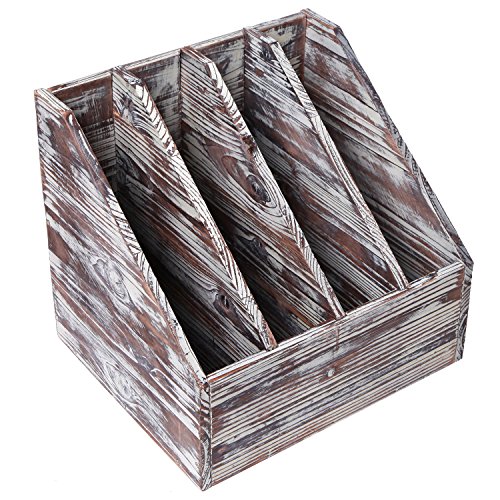 4-Compartment Rustic Desktop Wooden Document Organizer / Magazine Rack / File Holder