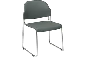 Office Star STC Series Stacking and Ganging Plastic Chair with Chrome Finish Frame, 2-Pack, Grey