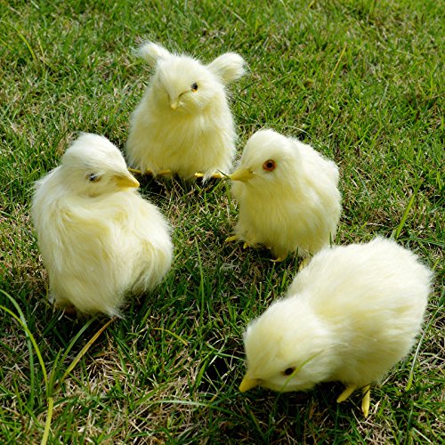 wisdomway*trade 4 pcs Spring Easter Chick Decor Realistic Lifelike Easter Yellow Baby Chick Plush Furry Animal Spring Decor Figurine Chicken Rabbit Fur Plush Animal Toy Easter Holiday Decoration