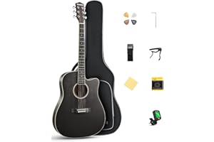 Donner 41-Inch Acoustic Electric Guitar Kit for Beginners, Full Size with Capo, Picks, Tuner, Strings, Strap - Black