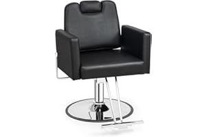 mefeir Reclining Barber Chair Heavy Duty, Salon Chair for Hair Stylist with Removable Headrest 360 Degree Rotation, All Purpose for Braiding Shampoo Facial Waxing Esthetics Beauty Spa