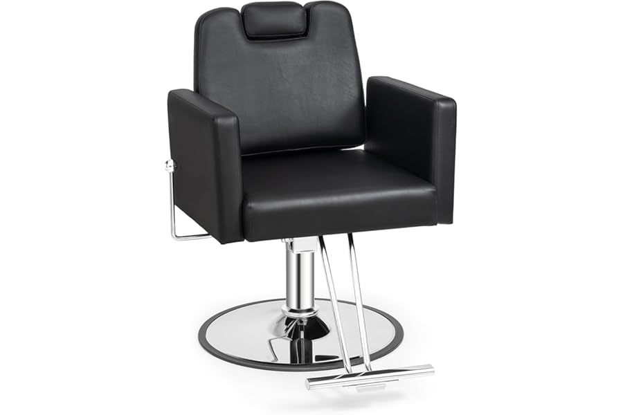 mefeir Reclining Barber Chair Heavy Duty, Salon Chair for Hair Stylist with Removable Headrest 360 Degree Rotation, All Purpose for Braiding Shampoo Facial Waxing Esthetics Beauty Spa