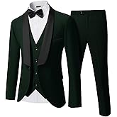 YND Men's 3 Piece Slim Fit Tuxedo Suit Set, One Button Shawl Lapel Solid Blazer, Jacket Vest Pants with Bow Tie