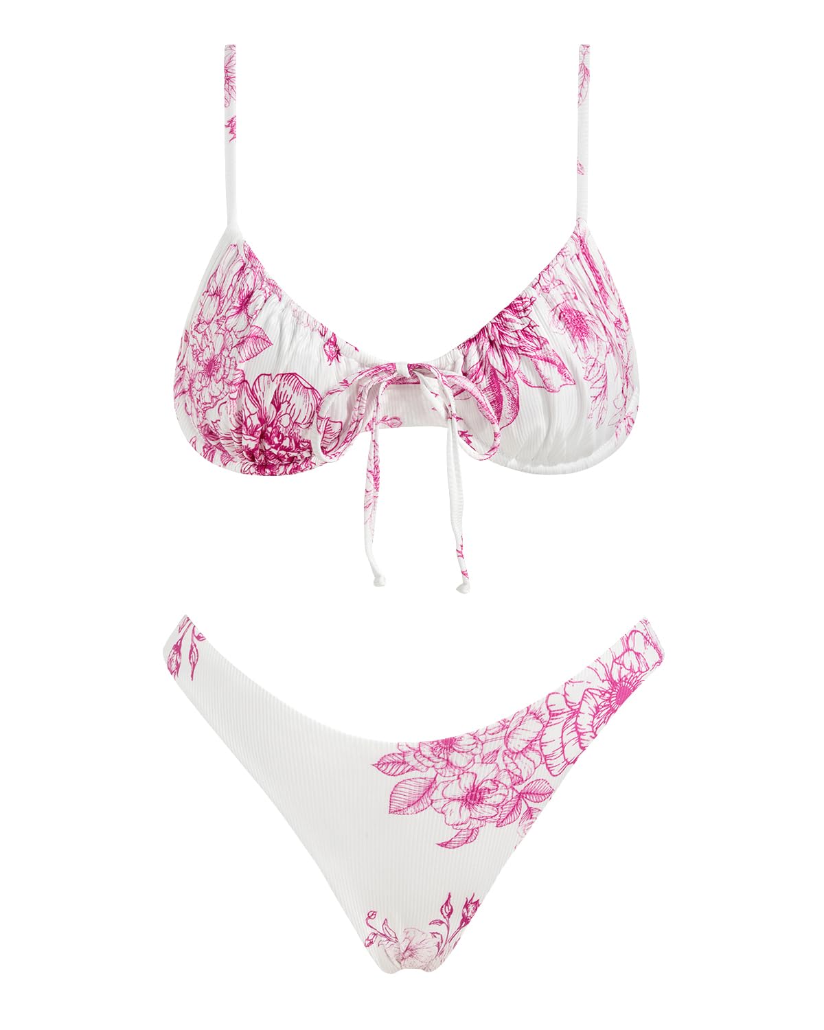 Photo 1 of (as1, Numeric, Numeric_6, Regular, Regular, Pink White) VOLAFA Women's Triangle Bikini Set Swimsuit Print Push Up Elastic Tie String Top Ribbed Two Piece Bathing Suit (as1, Numeric, Numeric_6, Regular, Regular, Pink White)