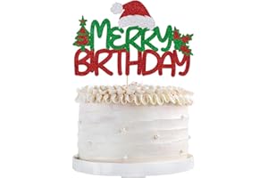 Qertesl 1 Pack Merry Christmas Cake Topper,Glittery Cake Topper Xmas Holiday Cake Decorations for Winter Christmas Santa Happy New Year Party Supply Decoration