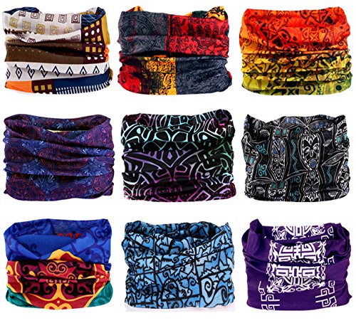 Kingree 9PCS Outdoor Magic Scarf for ATV/UTV riding, Seamless Bandanas Tube, High Elastic Headband with UV Resistance, (Indian Print)