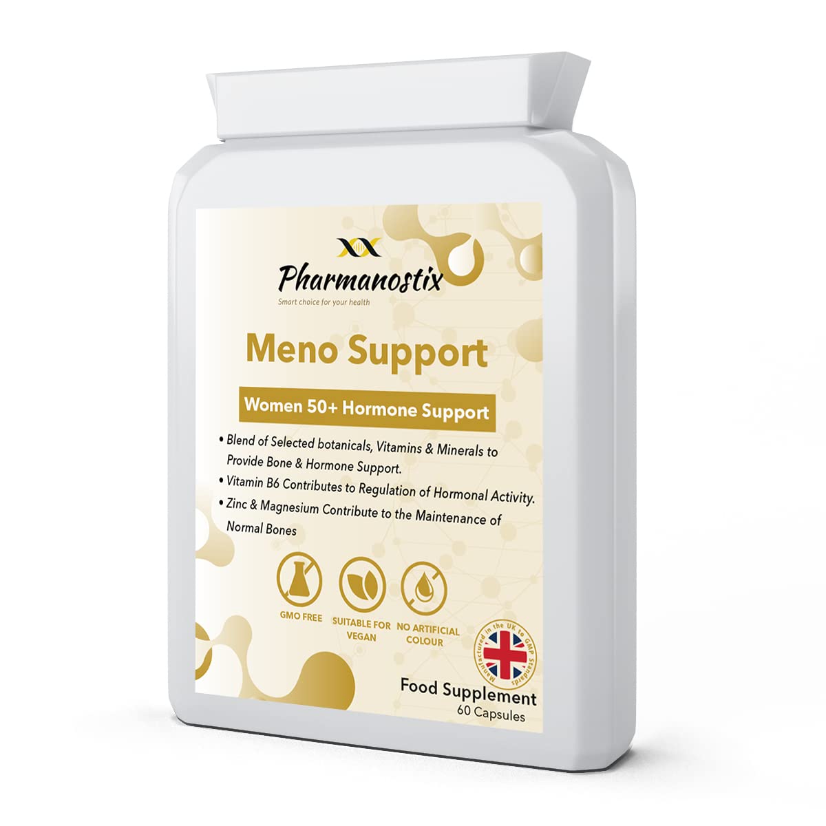 Meno-Support Women 50+ Bone and Hormone Support 60 Capsules - Botanical Blend with Vitamin D, Zinc and Calcium – Made in UK to GMP Standards