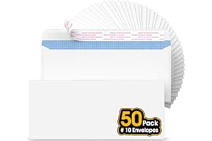 CREGEAR #10 Self Seal Security Tinted Envelopes, Size 4-1/8 x 9-1/2 Inches, White Envelopes, 24 LB Paper, Strip and Seal for Privacy & Business, NO Window, 50 Count