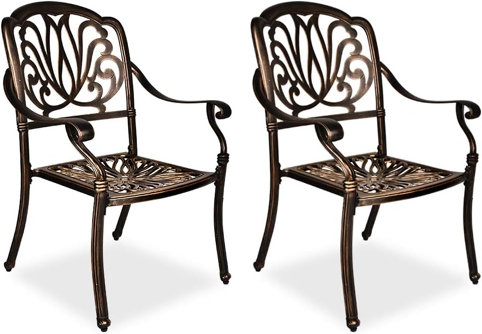 TITIMO 2 Piece Outdoor Bistro Dining Chair Set Cast Aluminum Dining Chairs for Patio Furniture Garden Deck Antique Bronze