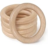 FoDau770 5pcs Natural Beech Wooden Rings, Unfinished Solid Wood Rings Heavy Duty Wood Circles, Macrame Craft Circles for Party, Home Decor & DIY Making - Outer Diameter: 3 Inch