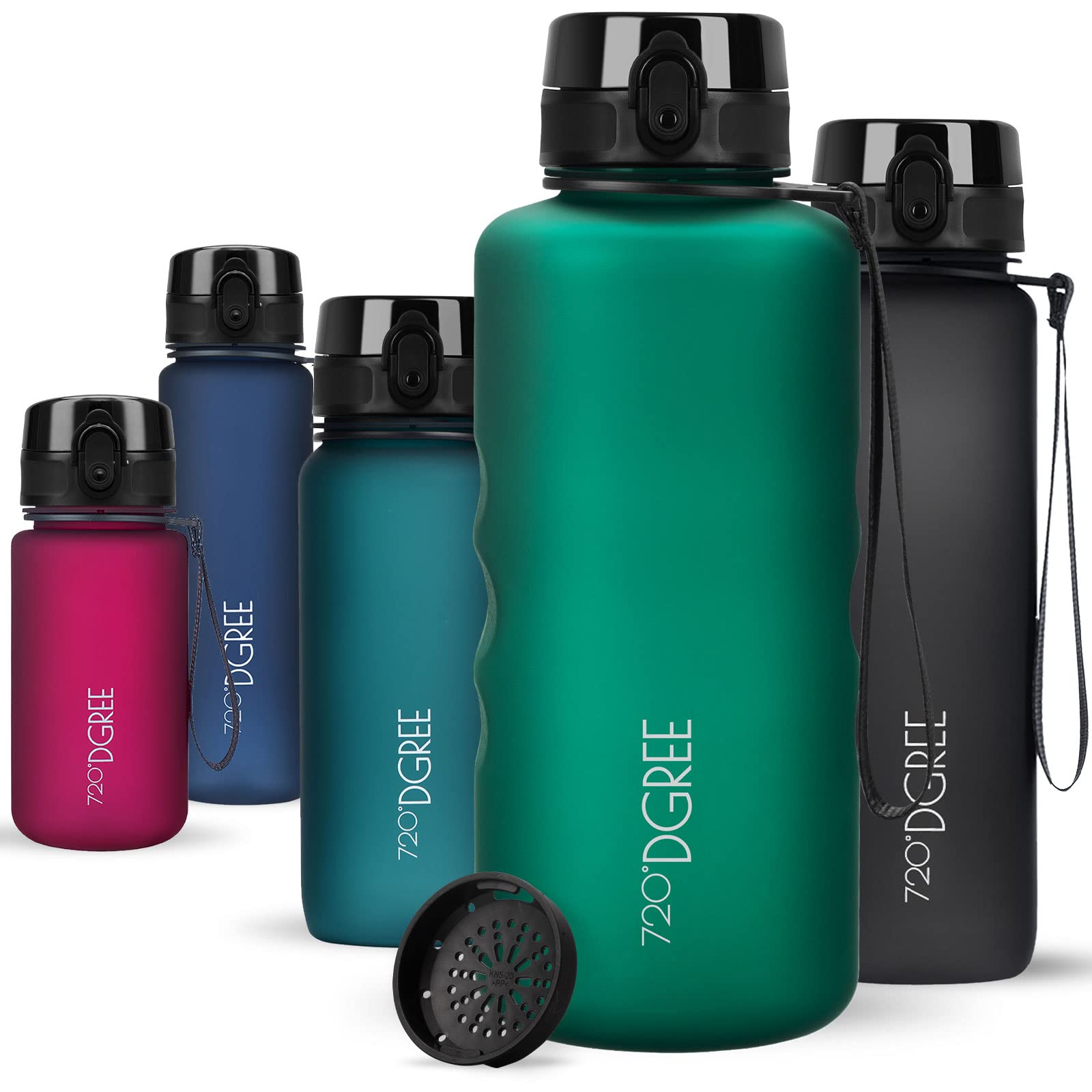 720°DGREE Water Bottle 2l “uberBottle“ softTouch +Sieve - BPA-Free, Leakproof, Reusable Drinking Bottle - XXL Sports Bottle for all Day Hydration, Gym, Fitness, Office, University, Hiking, Travel