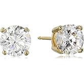 Amazon Essentials Plated Sterling Silver Cubic Zirconia Stud Earrings (Round & Princess)
