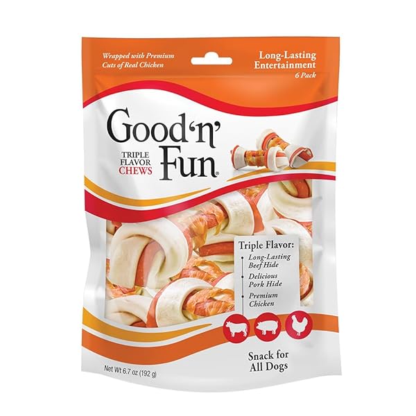 GOOD ‘N’ FUN TRIPLE FLAVOR CHEWS, RAWHIDE TREATS FOR DOGS