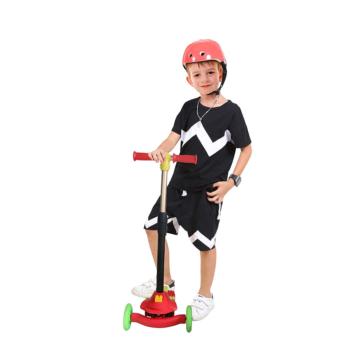 Fvino Scooter for Kids Premium 3 Wheel Kick Scooter for Ages 3-14 with Mute flash Light-Up Wheels DIY Splicing Design ，Adjustable Handles & Lightweight Construction， Load capacity up to 80KG