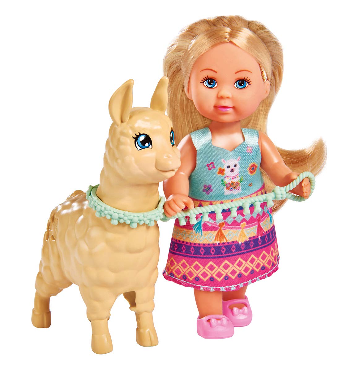 Simba Evi Love 105733497 Doll in Cute Outfit with Alpaca and Lead, 12 cm, for Children from 3 Years
