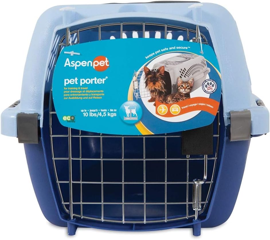Petmate Aspen Pet Porter Heavy-Duty Pet Carrier with Secure Lock, 9 Sizes, 13 Colors, Breeze/Black, UP TO 10 LBS : Hard Sided Pet Carriers : Pet Supplies