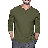 Zengjo Mens Henley Shirts Long Sleeve Casual 3 Button T-Shirts Cotton Blended Tee