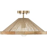 Capital Lighting 252811MA Maya Modern Mango Wood and Hand-Wrapped Natural Jute Rope Cone Convertible Dual Mount Semi-Flush/Pe