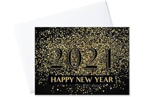 CEO Cards - 2024 New Years Greeting Cards (2024 in Confetti), 5x7 Inches, 25 Cards & 26 White with Gold Foil Lined Envelopes (N1904)