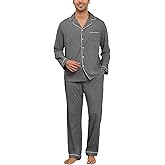 Veseacky Mens 100% Cotton Pajamas Set Long Sleeve Sleepwear Button Down Pjs Loungewear with Pockets