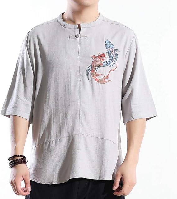 Amazon 夏服 メンズ Tシャツ 半袖 ロックtシャツ 男性用 オーバーサイズ ビックtシャツ 和柄 刺繍 カットソー ヘンリーネック 大きい サイズ ティーしゃつ ゆったり リネン ティシャツ ステューシー トップス おしゃれ メンズファッション M 5xl Tシャツ カットソー 通販