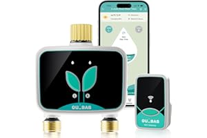 QUOBAS WiFi Sprinkler Timer with Brass Inlet & Outlet, 2-Zone Smart Water Timer for Garden Hose with APP Remote Control, Manual Watering, Rain Delay Watering, for Lawn, Garden