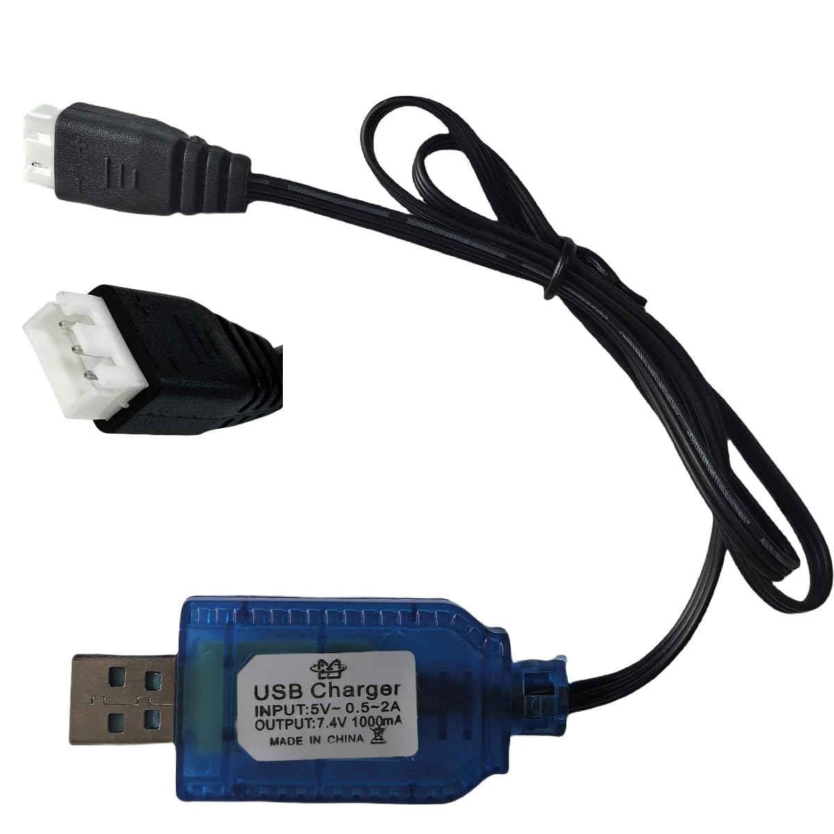 7.4V Battery USB Charger Cable with XH-3Pin with Battery Protection Compatible RC Car RC Tank RC Boat and Gel Ball Blaster and Other Remote Control Toys (Blue)