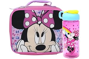 RALME Disney Minnie Mouse Lunch Box and Water Bottle Bundle 2 Pc. Set, Soft Insulated Lunch Bag with BPA Free Water Bottle for Kids