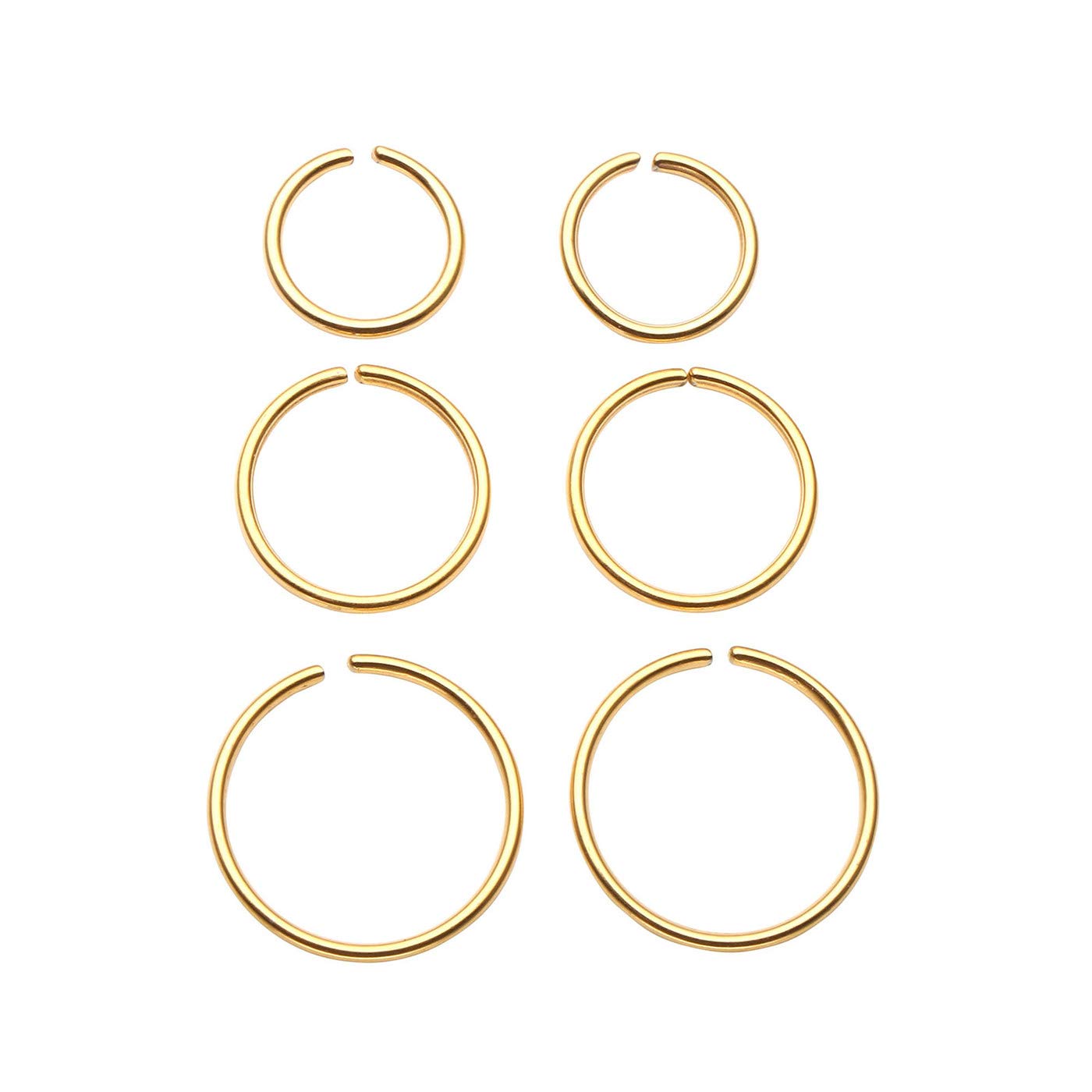 JSDDE 6pcs 20G Stainless Steel Nose Ring Hoop Septum Lip Tragus Earring Cartilage Helix Piercing 6mm-10mm Gold