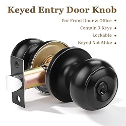 Probrico (3 Pack) Black Round Entry Door Knobs with