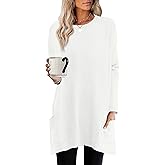 XIEERDUO Womens Tunic Tops Long Sleeve Crew Neck High Low Hem Loose Fit Shirts Blouses with Pockets