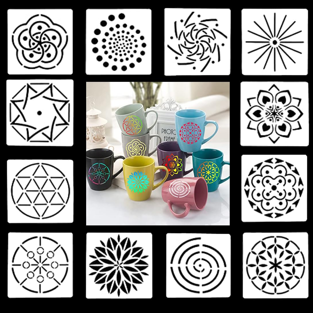 Koonafy 12 PCS Mandala Dotting Painting Stencils Mandala Stencils Template Set Different Patterns Tool Reusable Wall Art Painting Stencil for DIY Walls Furniture Scrapbook — image 1
