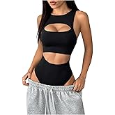 Milumia Women Sexy Cut Out Tank Top Bodysuit Round Neck Sleeveless Party Club Leotards