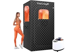 VITALIVING Portable Sauna Box for Home, Steam Sauna Tent, At Home Sauna with 3L 1200W Steamer, Indoor Sauna, Steam Saunas for Home, Personal Sauna Steam Room, 1 Person Saunabox, 15 Levels, 2.6’ x 2.6’ x 5.9’