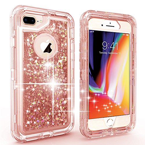 iPhone 8 Plus Case, iPhone 7 Plus Case, iPhone 6(S) Plus 5.5 Case, Modes Wireless 3D Glitter Sparkle Heavy Duty Quicksand Liquid Cover Shockproof Bumper Anti-Drop for IPhone 8 Plus (Rose Gold)