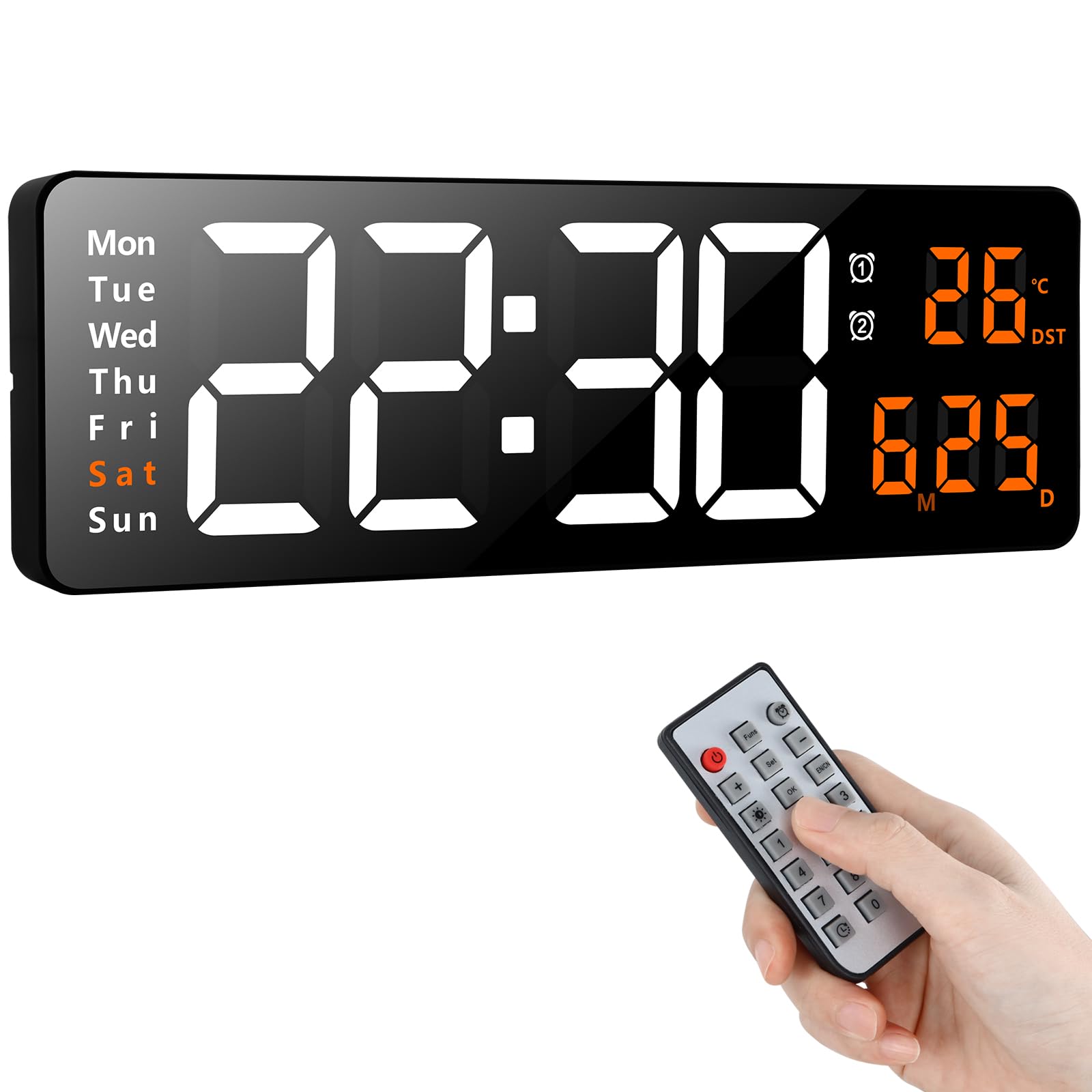 Koolertron Digital Wall Clock, 16.2" Large Display LED Digital Clock with Remote Control, Countdown Dimmer Large Clock with DST Date Week Temperature