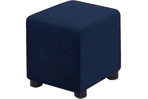 Bifaunvogel Ottoman Cover Square Folding Storage Ottoman Slipcovers Jacquard Stretch Cube Footrest Foot Stool Covers Protector with Elastic Band (Small,Navy)