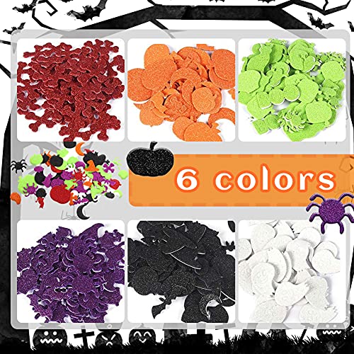 AMOR PRESENT Halloween Foam Stickers, 500 PCS Glitter Foam Craft with Witch Hat Self Adhesive Shape Craft for Kids Toddlers 3D Stickers for Pumpkin Decor, Cards, Craft Projects, Halloween Party Decorations