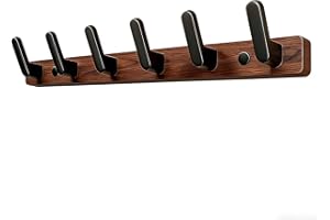 Black/White Wall Mounted Coat Rack Walnut Hooks Metal Wood Coat Rail, Heavy Duty Natural Finish Hook, for Entryway Closet Bat