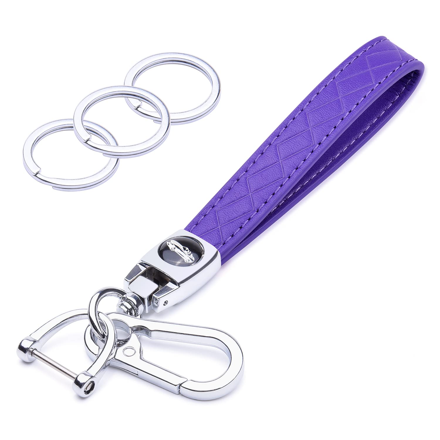 Wisdompro Microfiber Leather Car Keychain, Universal Key Fob Keychain Leather Key Chain Holder with 3 Keyrings and 1 Screwdriver for Men and Women - Purple, 5.9 inches