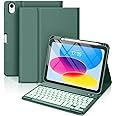 Hamile Keyboard Case for iPad 11th 10th Generation - 7 Colors Backlit Wireless Detachable Folio Keyboard Cover with Pencil Holder for iPad 11-inch A16 2025 10th Gen 10.9 Inch 2022 (Midnight Green)