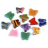 LE SKY 6 Pcs Natural Crystal Pendants Butterfly Shape Healing Chakra Gemstone Charms for Women Men Jewelry Making DIY Gift