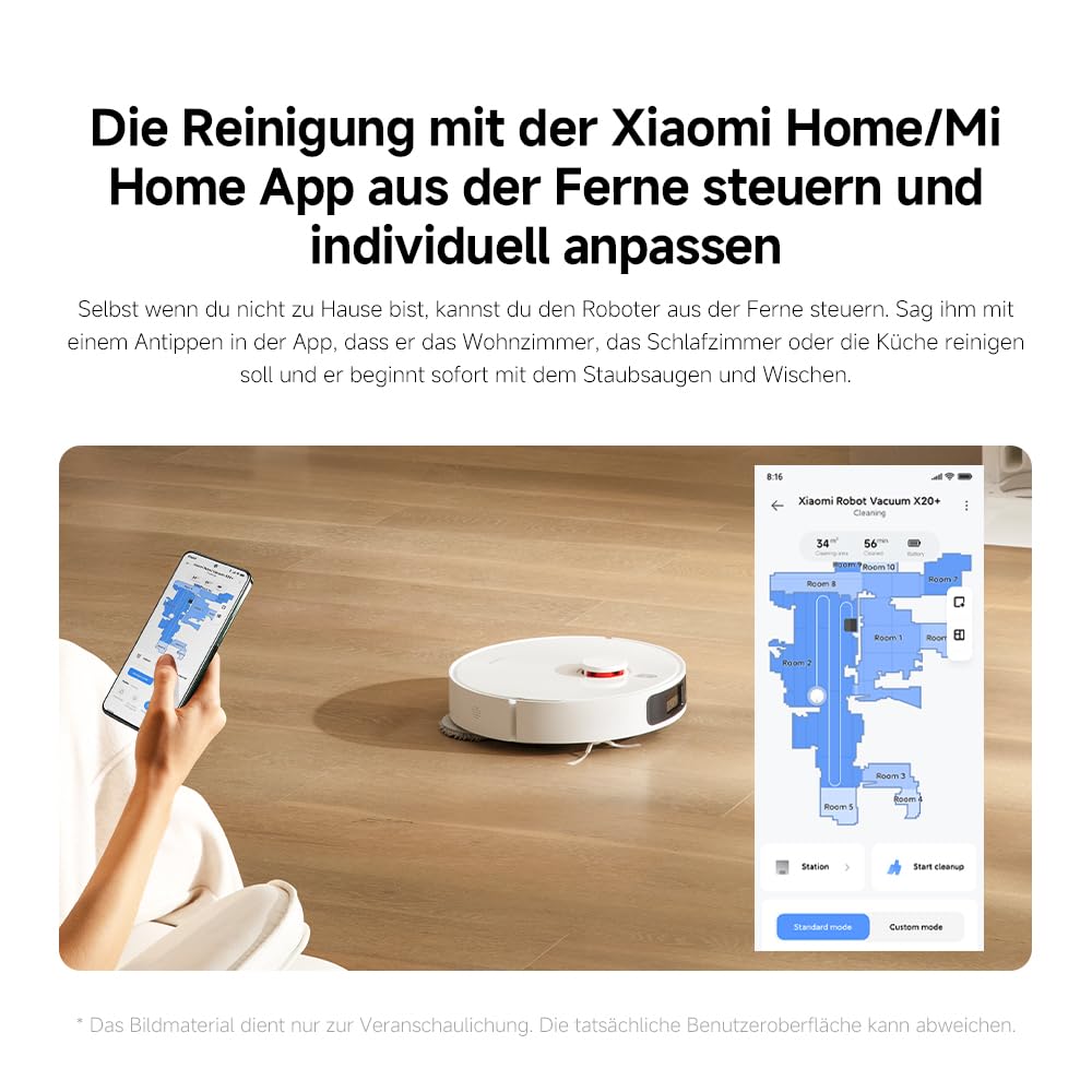 Xiaomi Robot Vacuum X20+ Saugroboter mit Absaugstation und 4L/4L Frisch- & Altwassertank - 2 rotierende, Auto-Trocknung Wischmops, Bis 280m² wischen, 6000Pa Saugkraft, LDS-Navigation, Alle Bodentypen