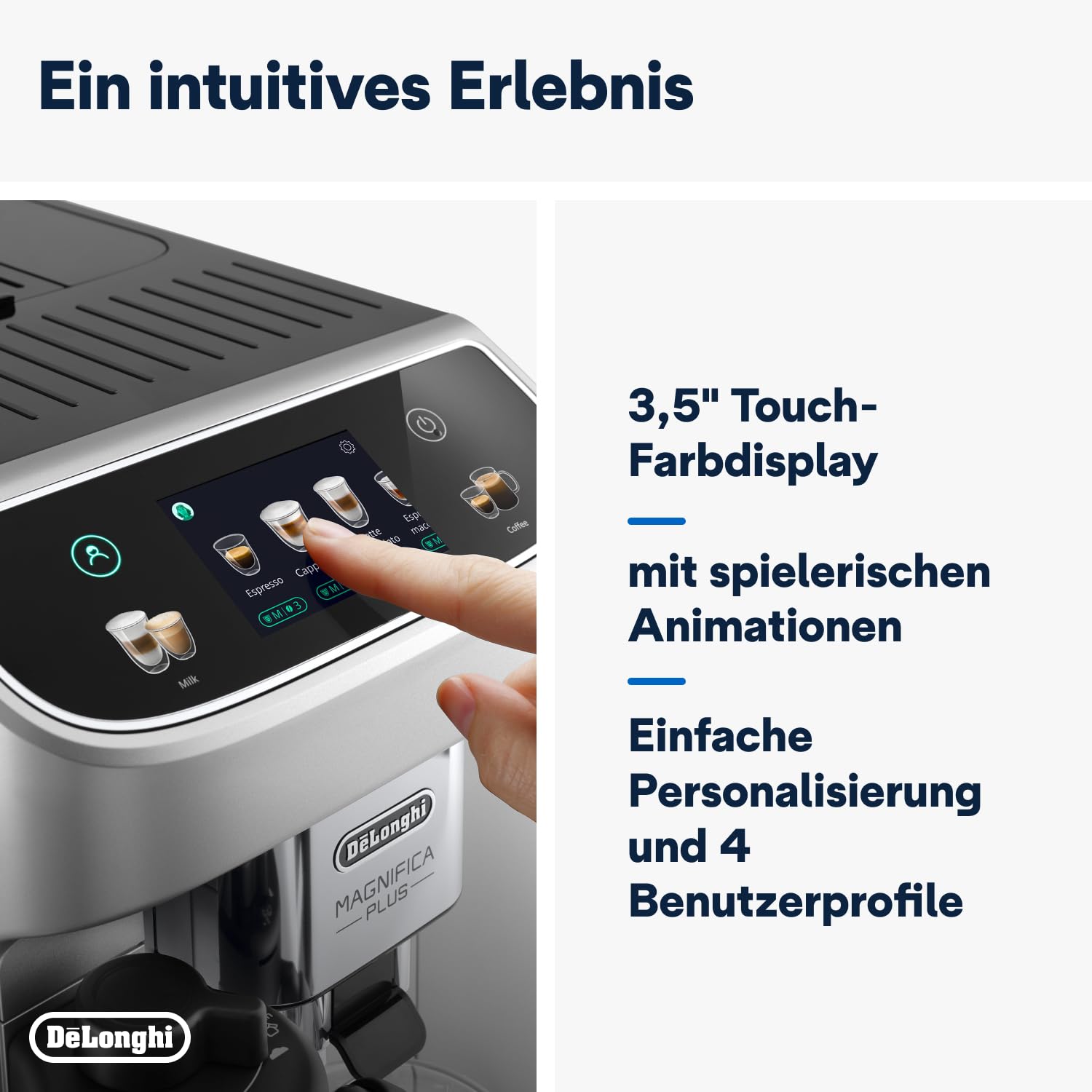 De’Longhi Magnifica Plus - Perfetto Kaffeevollautomat mit LatteCrema-Milchaufschäumer, 18 One-Touch-Getränke, farbiges Touch-Display, Silber Schwarz (ECAM322.70.SB) 7