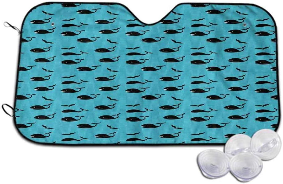 TableCoversHome Keeps Your Vehicle Cool Heat Shield,Blue Sea Waves Fish Fins Universal Fit for Car Auto Sedan Truck SUV,W27.5 x L51.2 inch