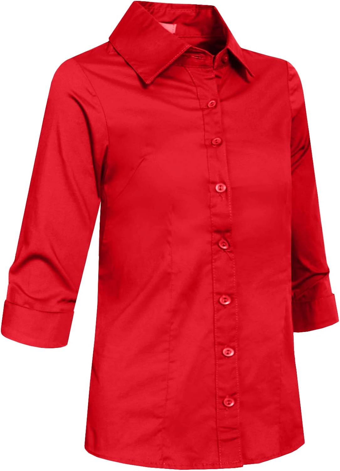 J. LOVNY Girl's Basic Casual Long Sleeve Roll Up Button Down Blouse Shirts: Clothing