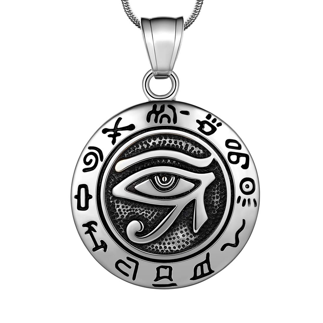 Hipunk Eye of Horus Necklace 316L Stainless Steel Egyptian Ancient Wedjat Eye of Ra Horus Symbol of Protection Mens' Amulet Protective Coptic Jewelry SP0009G