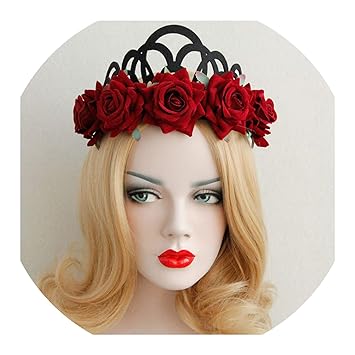 Amazon Com Red Black Flower Crown Tiara Hair Jewelry For Women