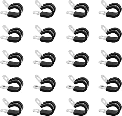 ALA HUGYEF Stainless Steel Rubber-Lined P Clips 8mm 20 Pcs Assorted